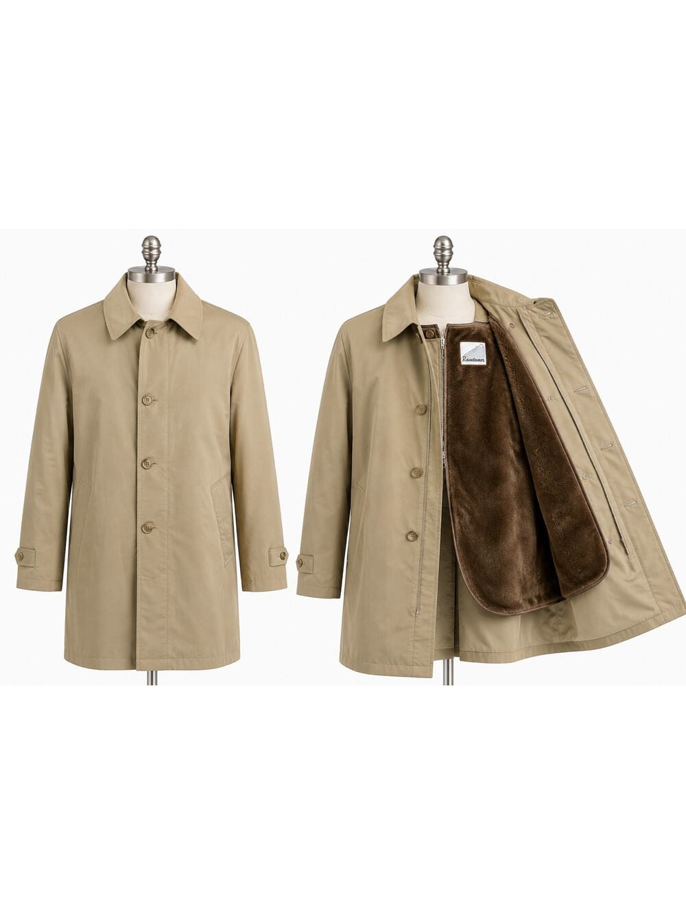 Raintamer Vintage Tan Raincoat Trench Coat Zip Out Liner Mens 40 Short